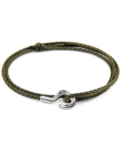 Anchor and Crew Khaki Charles Silver & Rope Skinny Bracelet - Green