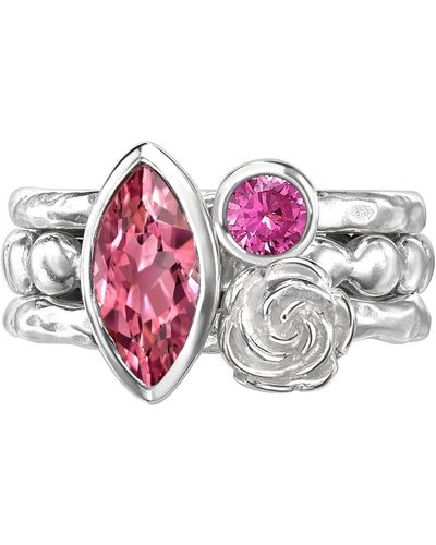 Dower & Hall Rosey Posey Twinkle Stacking Rings - Pink