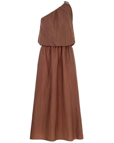Nocturne One Shoulder Dress With Accessory Detail - Brown