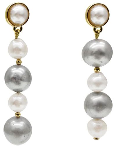 Farra Classic White And Gray Natural Freshwater Pearls Stud Earrings