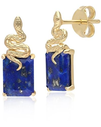 Gemondo Lapis Lazuli Snake Stud Earrings In Gold Plated Sterling Silver - Blue