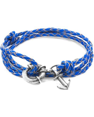 Anchor and Crew Royal Blue Clyde Anchor Silver & Braided Leather Bracelet
