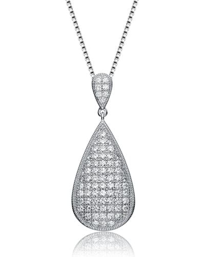 Genevive Jewelry Sterling Silver White Cubic Zirconia Teardrop Design Pendant - Metallic
