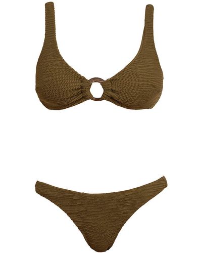 Cliché Reborn Ibiza Crinkle Ring Detail Bikini Set - Brown