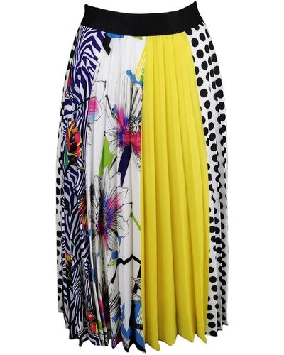 Lalipop Design Multi-color Polka Dot & Flower Print Pleated Skirt - Blue