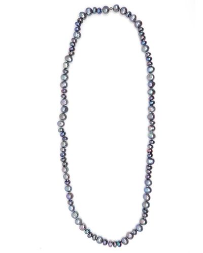 Shar Oke Peacock Purple & Blue Freshwater Pearls Silk Knotted Beaded Necklace