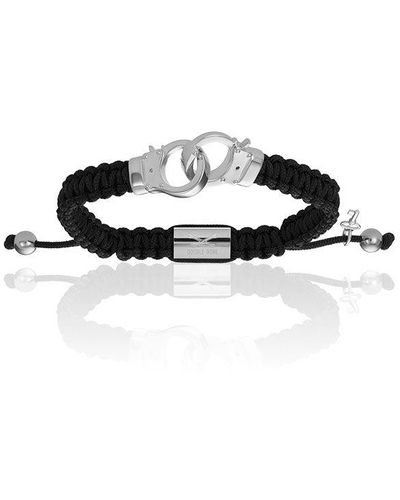 Double Bone Bracelets Silver Hand-cuff With Polyester Bracelet - Black