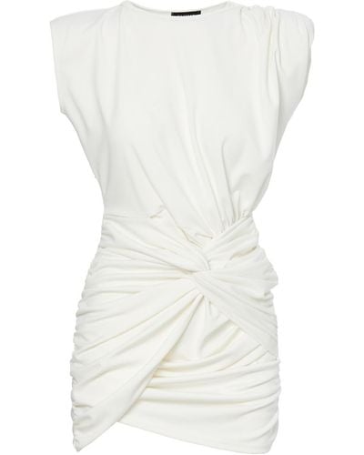 BLUZAT Mini Dress With One Draped Shoulders And Pleats - White