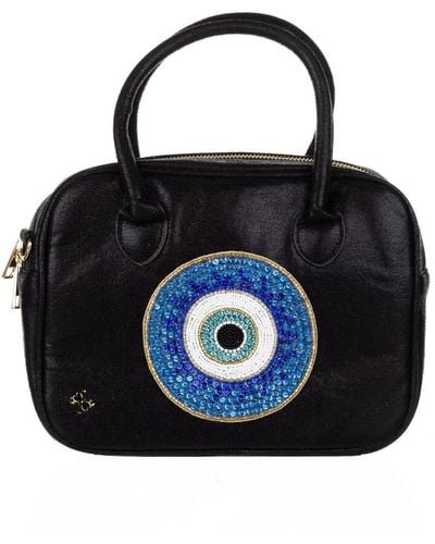 Laines London Couture Metallic Bag With Embellished Evil Eye - Black