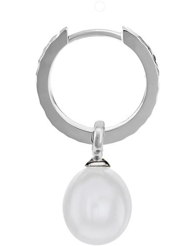 Dower & Hall Single Timeless Oval Pearl Charm Hoop In - Metallic