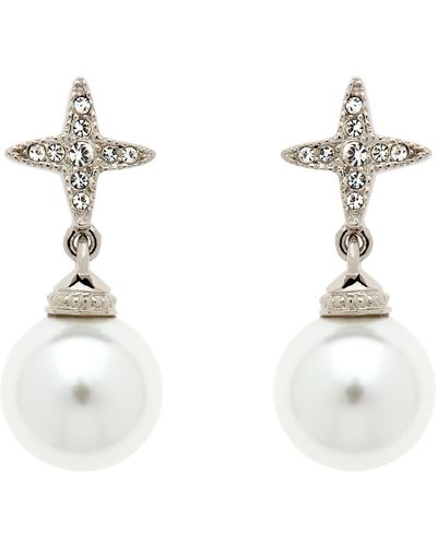 Emma Holland Jewellery Platinum Crystal Star & Pearl Drop Earrings - Metallic