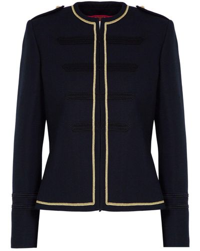 The Extreme Collection Militar Cotton And Linen Blazer With Yellow Detail Oliver - Blue