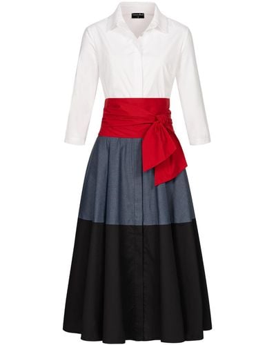 Marianna Déri Shirtdress With Tie Belt Color Blocking Blue-black - Red