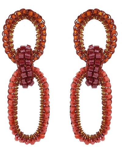 Lavish by Tricia Milaneze Stevie Coral Red Mix Handmade Crochet Links Earring