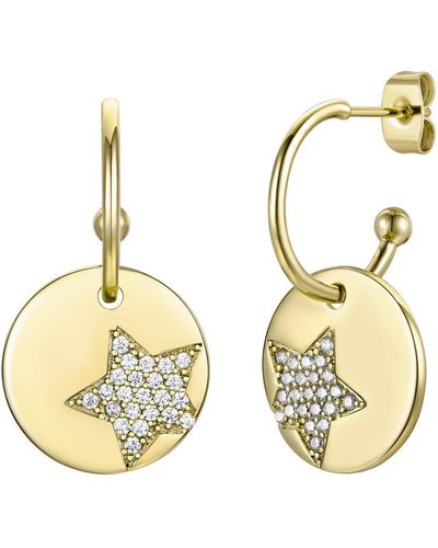 Genevive Jewelry Rachel Glauber Gold Plated With Diamond Cubic Zirconia Star Medallion Charm C-hoop Earrings - Metallic