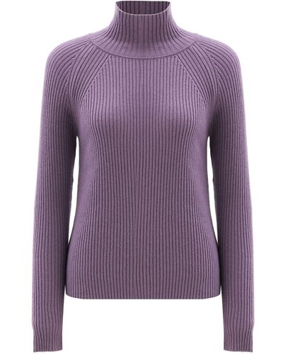 Peraluna High Mock Neck Cashmere Blend Ribbed Knit Pullover - Purple