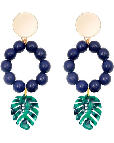 Soli & Sun The Lola Tropical Leaf Statement Earrings - Blue