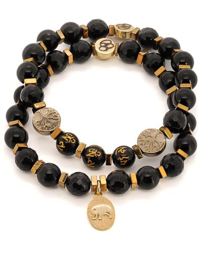 Ebru Jewelry Onyx Yoga Journey Bracelet Set - Black