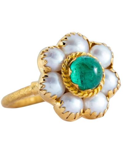 Emma Chapman Jewels Candy Emerald Pearl Gold Ring - Green