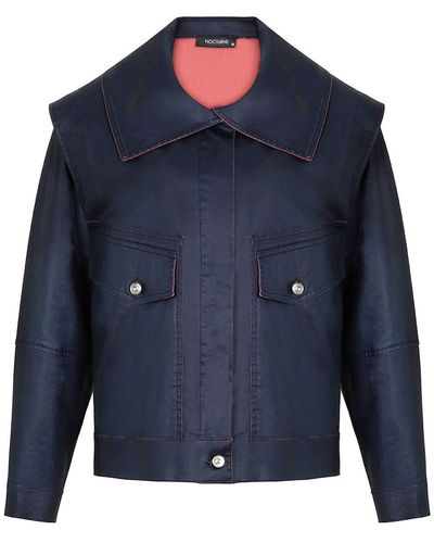 Nocturne Wide Collar Coated Jacket - Blue