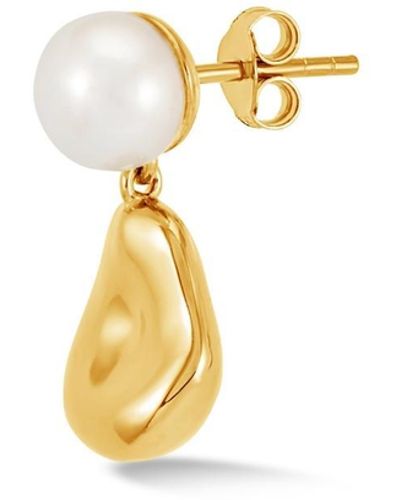 Dower & Hall Single Pebble & White Pearl Earring In Vermeil - Metallic