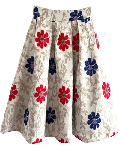 L2R THE LABEL Full Midi Skirt In Floral Off White - Red