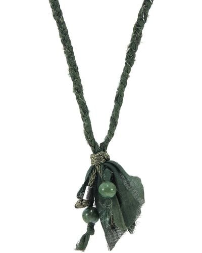Anchor and Crew Jade Marcus Silver, Stone & Braided Cotton Voile Skinny Necklace X Wrap Bracelet - Metallic