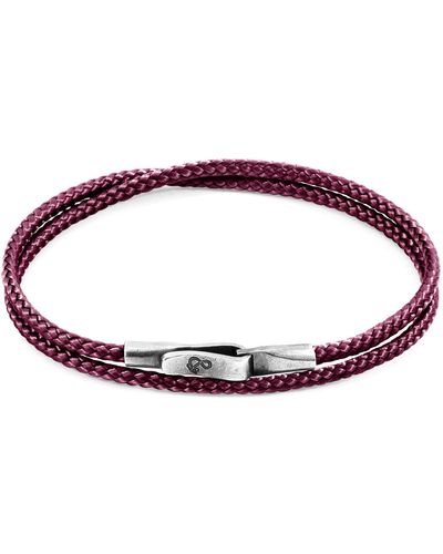 Anchor and Crew Aubergine Purple Liverpool Silver & Rope Bracelet