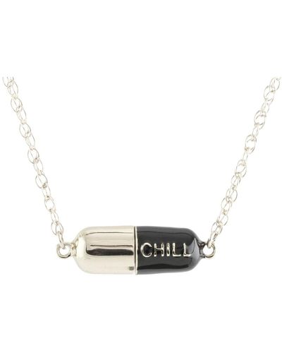 Kris Nations Big Chill Pill Chain Necklace Black & Sterling Silver - White