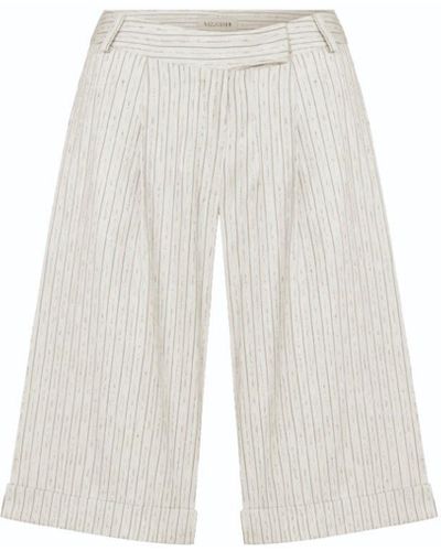 NAZLI CEREN Neutrals Marde Striped Linen Shorts In Walnut - White