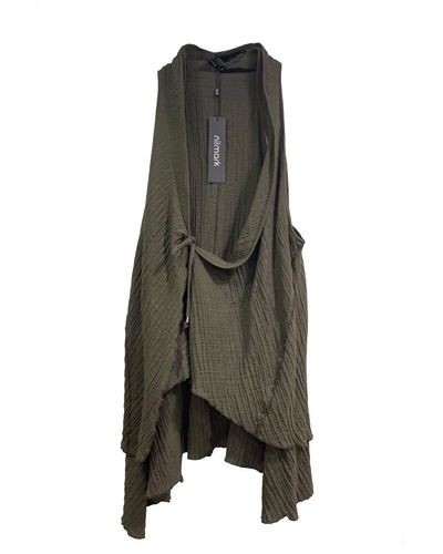 Monique Store Khaki Color Long Vests Sleeveless Open Front Cardigan - Green