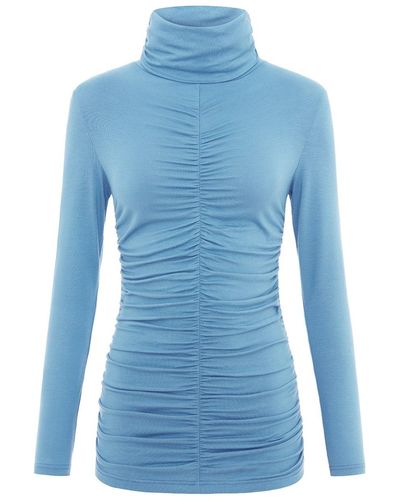 blonde gone rogue Gathered Jersey Turtleneck Top In Turquoise - Blue