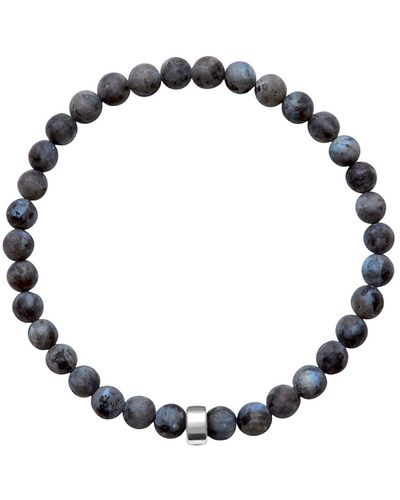 Ora Pearls Aro Men's Larvikite Bracelet Silver Bead - Black