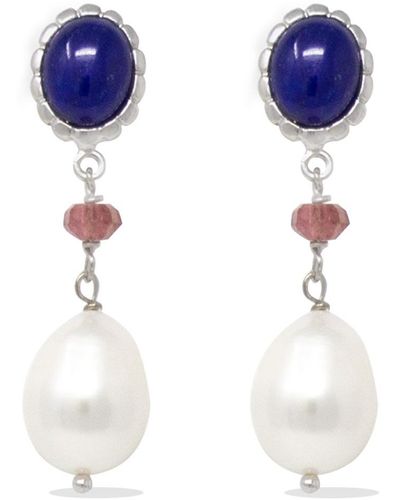 Vintouch Italy Lapis, Pink Quartz & Pearl Drop Earrings - Blue