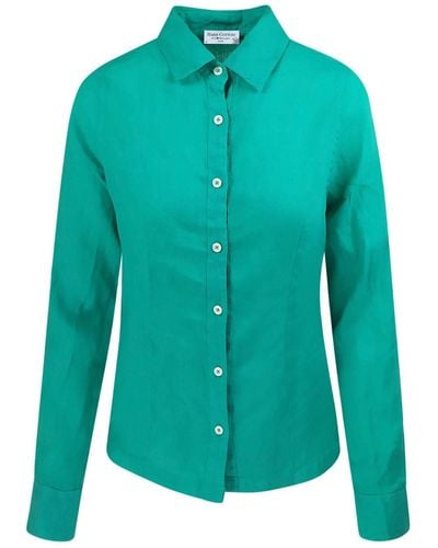 Haris Cotton Linen Long Sleeved Shirt With Darts Island - Green
