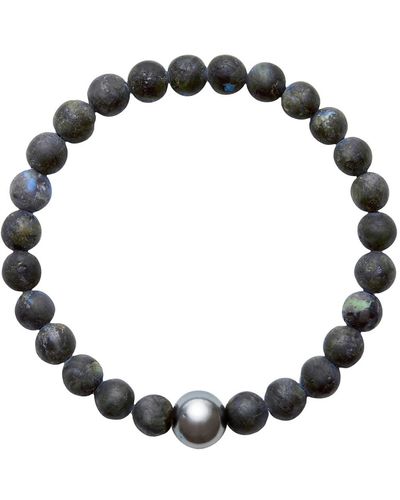 Ora Pearls Aro Men's Tahitian Pearl & Larvikite Bracelet - Black