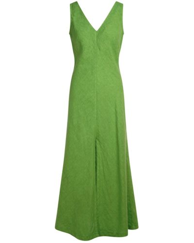 Haris Cotton "v" Neck Maxi Linen Dress - Green