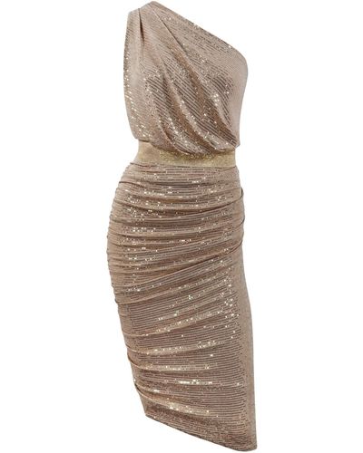 Me & Thee Jet lagged Sequin One Shoulder Dress - Brown