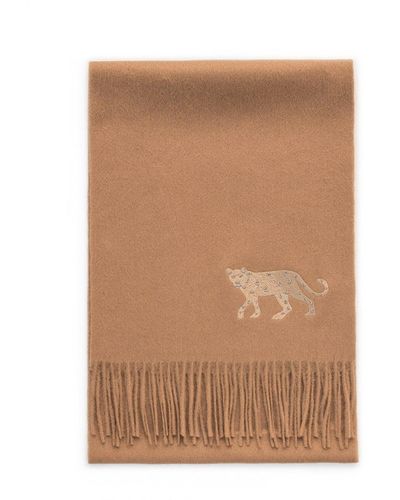 Jessie Zhao New York Cashmere Scarf With Leopard Embroidery - Brown