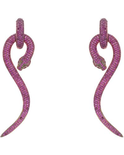 LÁTELITA London Anaconda Snake Drop Earrings Rosegold Ruby - Pink