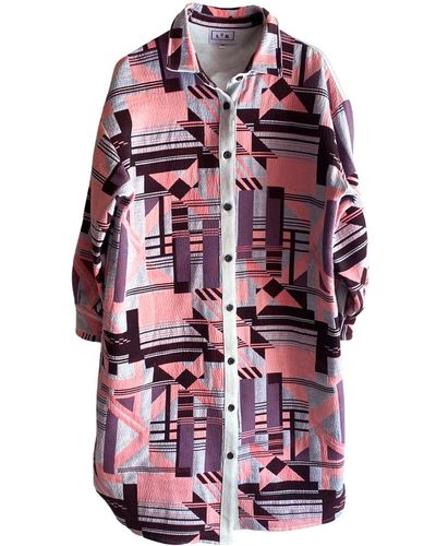 L2R THE LABEL Long Shacket In Geometric Print In Pink And Purple