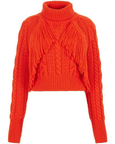 Nocturne Fringe Knit Sweater - Red