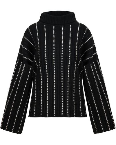 Nocturne Studded Oversized Knit Sweater - Black