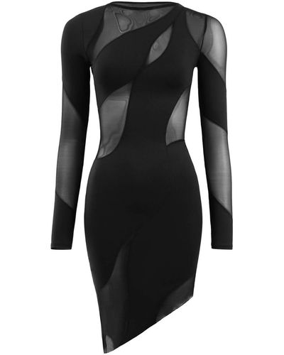 OW Collection Spiral Long Sleeve Dress - Black