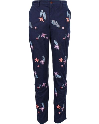 lords of harlech Charles Flower Embroidery Pant - Blue