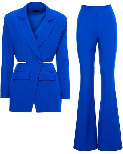 BLUZAT Electric Suit With Blazer With Waistline Cut-out And Flared Trousers - Blue