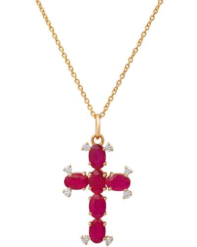 Soul Journey Jewelry Ruby And Diamond Cross Necklace - Metallic