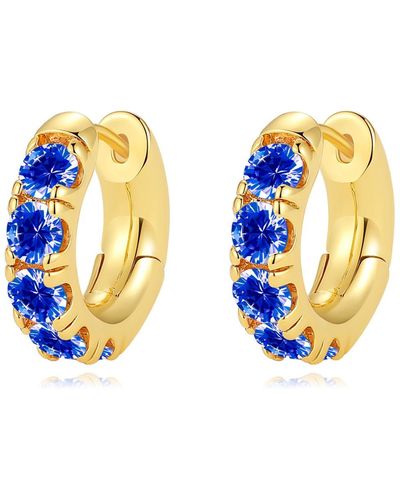 Classicharms Daniela Gold huggie Hoop Sapphire Blue Zirconia Earrings