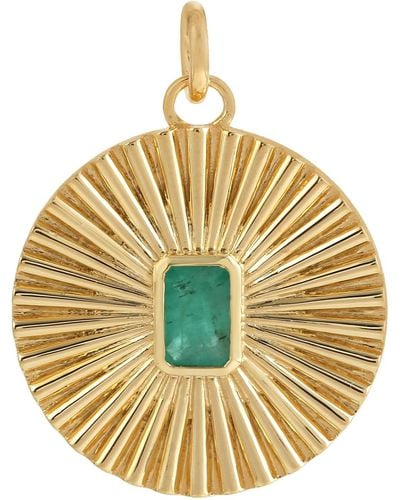 Artisan 14k Yellow Gold Natural Diamond Circle Pendant Handmade For Every Occasion - Metallic