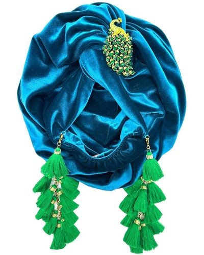 Julia Clancey Teal Forest Peacock Chacha Turban - Blue